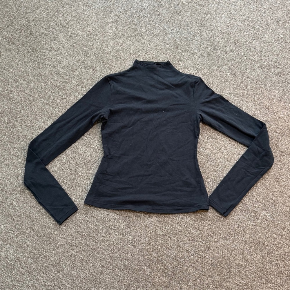Skims Cotton Jersey Turtleneck Top Soot Black LS Mock Neck M TP-LST-4180